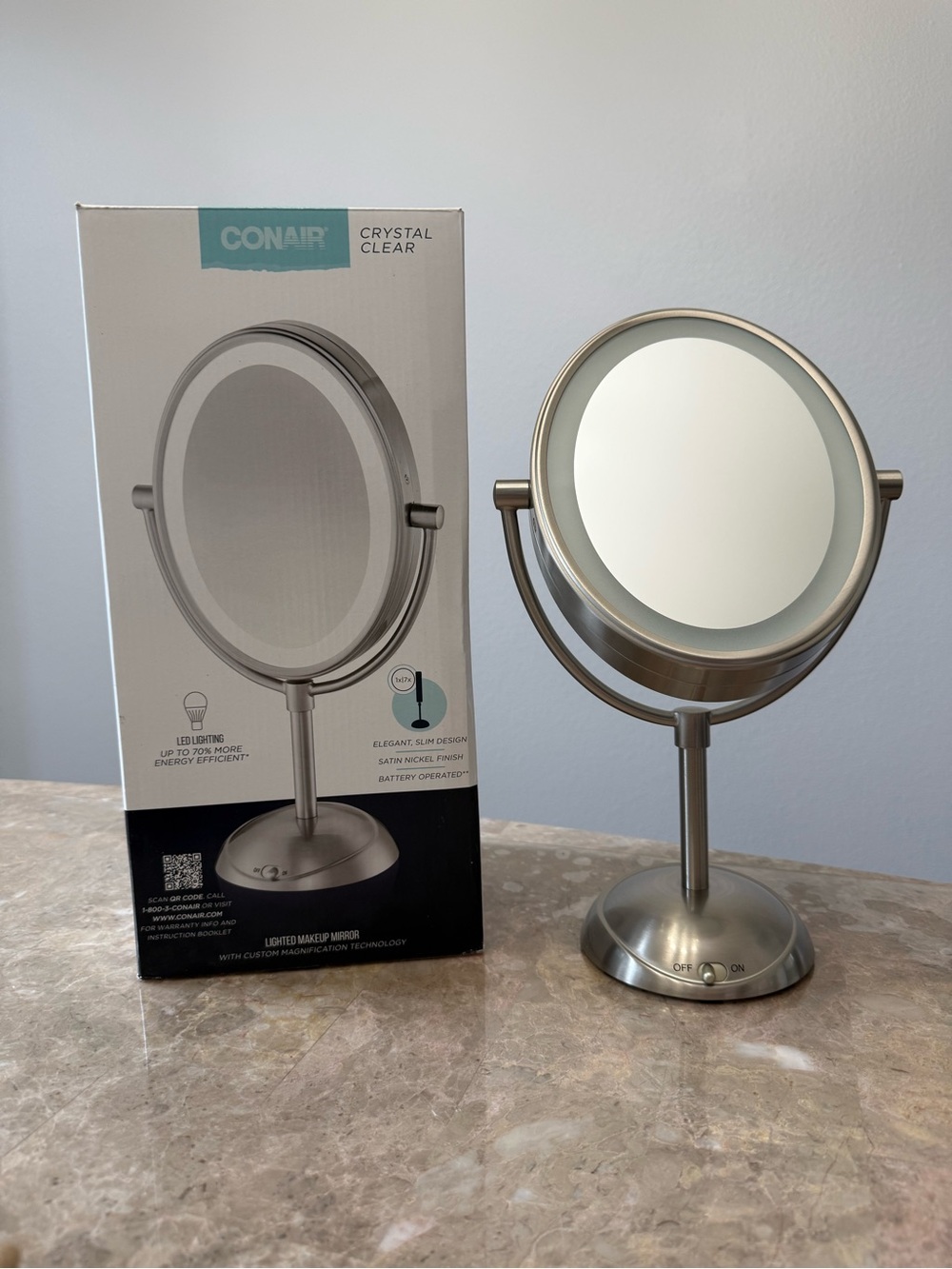 Conair Lighted Makeup Mirror LED 1X/7X Magnifying Double Side - Picture 2 of 6